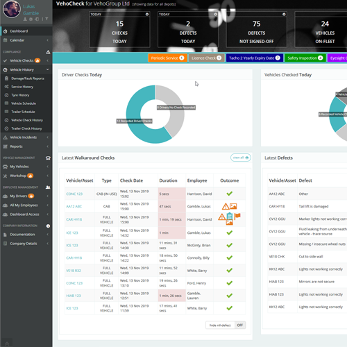 Vehocheck Fleet Management dashboard